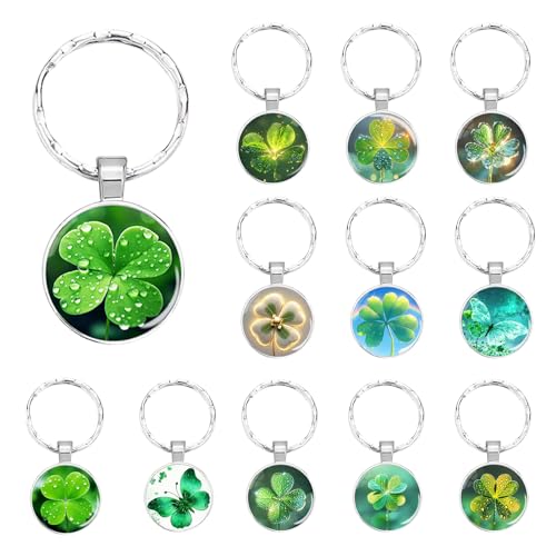 12 Stück Schlüsselanhänger Glücksbringer, Vierblättrige Kleeblatt-Designs aus Rostfreiem Stahl mit Kunstglas, Glückssymbol, Dekoratives Accessoire für Schlüssel, Taschen und Geschenke von Nimczelunu