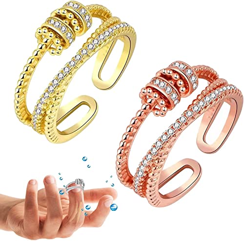 JANSIO Threanic Triple-Spin Ring, 2023 New Threanic Triple-Spin Ring, Verstellbarer Feelief Zirkonica Triple Fidget Ring für Frauen Grils (Gold + Roségold) von Nimedala