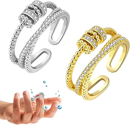 Nimedala JANSIO Threanic Triple-Spin Ring, 2023 New Threanic Triple-Spin Ring, verstellbarer Feelief Zirconica Triple Fidget Ring für Frauen Grils, Silber Gold Silber von Nimedala