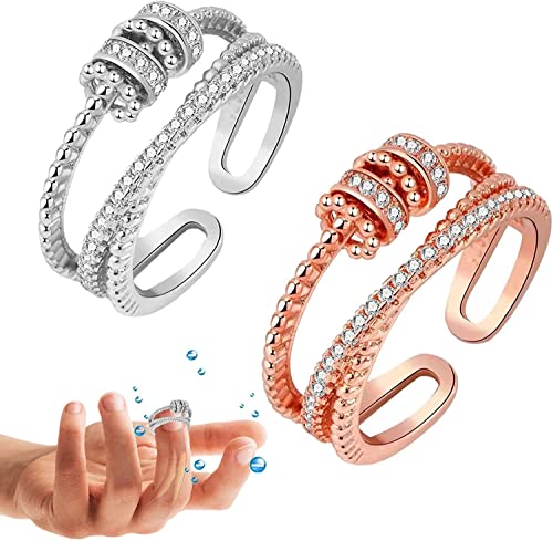 JANSIO Threanic Triple-Spin Ring, 2023 New Threanic Triple-Spin Ring, Verstellbarer Feelief Zirkonica Triple Fidget Ring für Frauen Grils (Roségold + Silber) von Nimedala