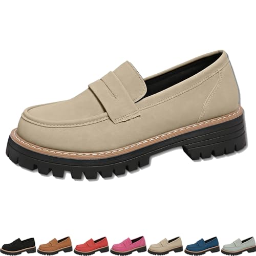 Nimedala Bootara Loafer Damen, Chunky Loafer Damen, Slip-On Arbeitsschuhe für Business & Freizeit (Beige,39) von Nimedala
