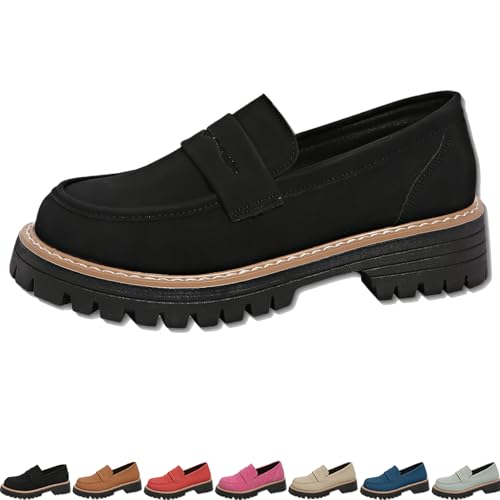 Nimedala Bootara Loafer Damen, Chunky Loafer Damen, Slip-On Arbeitsschuhe für Business & Freizeit (Black,39) von Nimedala