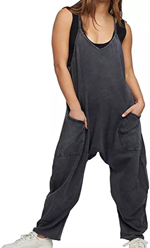 Tuoria Jumpsuit – Tuoria Overall mit weitem Bein, Tuoria Damen-Jumpsuit mit weitem Bein und Taschen (3XL, Schwarz) von Nimedala