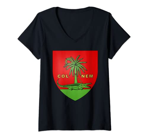 Damen Nîmes T-Shirt mit Wappen, Flagge T-Shirt mit V-Ausschnitt Damen Nîmes T-Shirt mit Wappen, Flagge T-Shirt mit V-Ausschnitt von Nîmes National Pride tees
