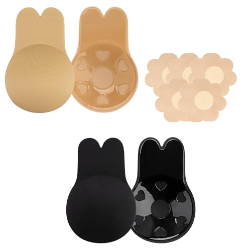 2 Paar unsichtbare klebrige BH selbstklebend trägerlos Lift up Rabbit BH für Frauen mit 5 Pcs Nipple Pasties EF von Nimiah