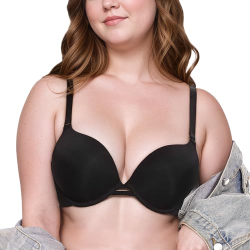 Damen BH mit Bügel T-Shirt Bra| Glattes Design mit V-Ausschnitt & Atmungsaktiv | Schwarzer Bügel-BH mit Belüftung vorne | Perfekt für Alltag & Büro | (Bitte Größentabelle prüfen) von Nimiah