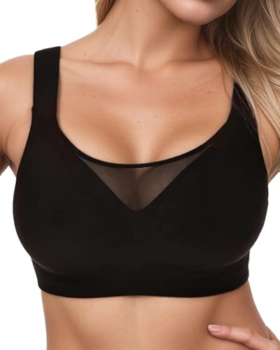 Nimiah BH Damen ohne Bügel – Seamless BH Damen T-Shirt Bra mit Doppeltem Schulterträger-Elastik Push Up Effekt Ultra Bequem für Große Brüste Atmungsaktives Mesh Bralette Schwarz XL von Nimiah