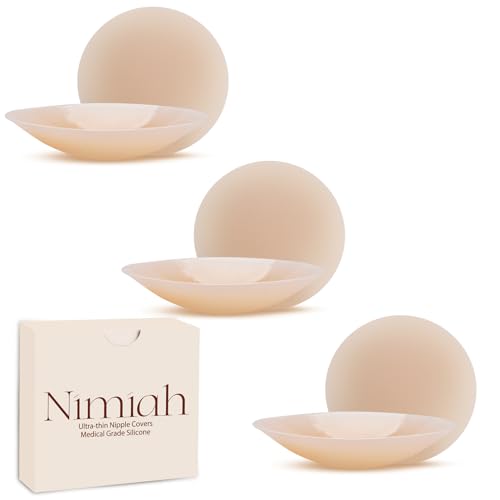 Nimiah Wiederverwendbare Silikon-Brustwarzenabdeckungen, 3 Paar unsichtbare Nahtlose Brustwarzenpads für Frauen mit Aufbewahrungsbox, klebrige Brustaufkleber für trägerloses Kleid Crème von Nimiah