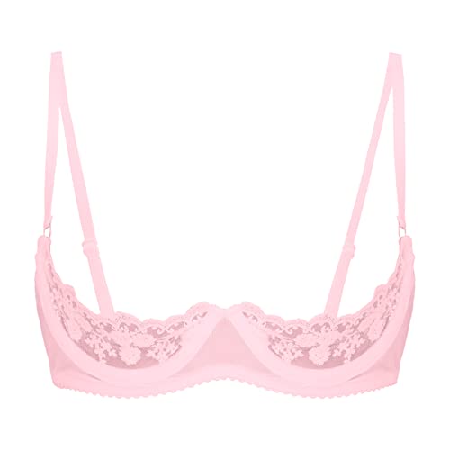 Nimiya Damen BH Sexy Durchsichtig Spitzen Bralette Push Up Mit Bügel Unterbrust Büstenhebe Busenfrei Übergröße Dessous Erotik Reizwäsche Nachtwear Rosa A L von Nimiya