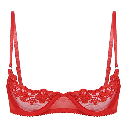 Nimiya Damen BH Sexy Durchsichtig Spitzen Bralette Push Up Mit Bügel Unterbrust Büstenhebe Busenfrei Übergröße Dessous Erotik Reizwäsche Nachtwear Rot A L von Nimiya