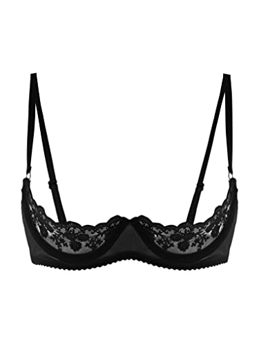 Nimiya Damen BH Sexy Durchsichtig Spitzen Bralette Push Up Mit Bügel Unterbrust Büstenhebe Busenfrei Übergröße Dessous Erotik Reizwäsche Nachtwear Schwarz A 3XL von Nimiya