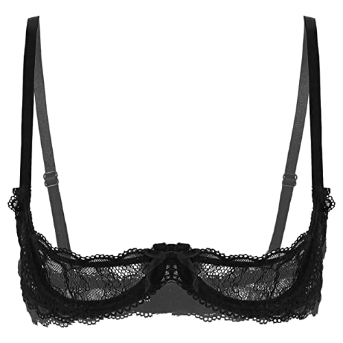 Nimiya Damen BH Sexy Durchsichtig Spitzen Bralette Push Up Mit Bügel Unterbrust Büstenhebe Busenfrei Übergröße Dessous Erotik Reizwäsche Nachtwear Schwarz XL von Nimiya