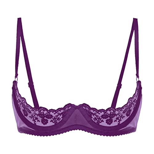 Nimiya Damen BH Sexy Durchsichtig Spitzen Bralette Push Up Mit Bügel Unterbrust Büstenhebe Busenfrei Übergröße Dessous Erotik Reizwäsche Nachtwear Violett A M von Nimiya