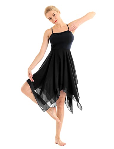 Nimiya Damen Eiskunstlauf Kleid Tanzkleider Ballett Trikot Turnbody Chiffon Asymmetrisch Rollschuhkleid für Ballerina Latein Tango Show Wettbewerb Schwarz L von Nimiya