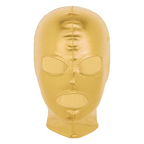 Nimiya Damen Herren Wetlook Kopfmaske Sexy Latex Maske Fetisch Kopfhaube Mundöffnung Augenöffnung Hinter Öffnen Mit Zipper Masquerade Clubwear Gold One Size von Nimiya