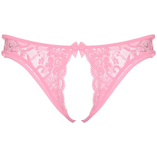 Nimiya Herren Sexy Spitzen String Tanga Ouvert Mini Slip Crotchless Panties Transparent Unterwäsche Erotisch Dessous Reizwäsche Einheitsgröße Clubwear Rosa OneSize von Nimiya