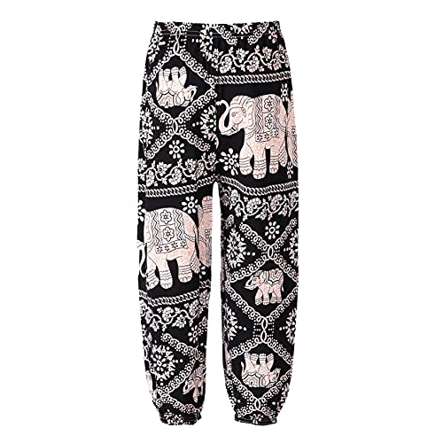 Nimiya Kinder Jungen Mädchen Hippie Haremshose Capri Thai Hose Leichte Dünn Boho Ethno Blumenmuster Muster Strand Sommerhose Yogahose Gr. 110-140 Elephant B 134-140 von Nimiya