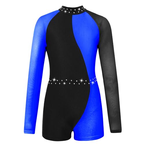 Nimiya Kinder Mädchen Turnanzug Mesh Ärmel Gymnastikbody Gymnastikanzug Langarm Trikot Wettkampf Gym Kleidung Wettkampf Eiskunstlauf Show Royal Blau C 152 von Nimiya