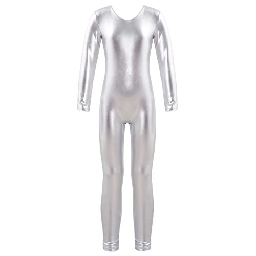 Nimiya Mädchen Tanz Bodysuit Kinder Ballett Trikot Overall Einteiler Ganzkörper Body Turnanzug Ganzkörperanzug Gymnastik Anzug Sport Yoga Training Silber 128 von Nimiya