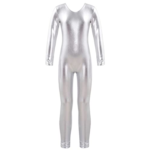 Nimiya Mädchen Tanz Bodysuit Kinder Ballett Trikot Overall Einteiler Ganzkörper Body Turnanzug Ganzkörperanzug Gymnastik Anzug Sport Yoga Training Silber 164 von Nimiya