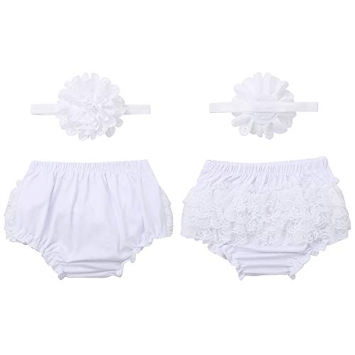 Nimiya Neugeborenen Baby Mädchen Bloomers Baumwolle Unterhose Mit Blumen Stirnband Weiche Spitze Schlüpfer Bequem Babykleidung Unterwäsche Gr. 50-74 A Weiß 62-68 von Nimiya