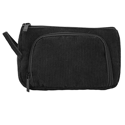 Nimomo Kosmetiktasche aus Cord, Großes Fassungsvermögen, Tragbare Reise-Make-up-Tasche Mit Reißverschluss, Kosmetiktaschen Für Frauen Und Mädchen(Schwarz) von Nimomo