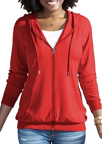Nimsruc Zip Up Hoodies für Frauen Langarm Casual Oversized, S724 Rot, M von Nimsruc