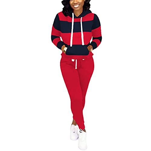 Nimsruc Zweiteilige Outfits für Frauen Jogginganzüge Casual Trainingsanzug Langarm Sweatsuit Hosen Sets, 3136 Big Red Navy Blue, Klein von Nimsruc