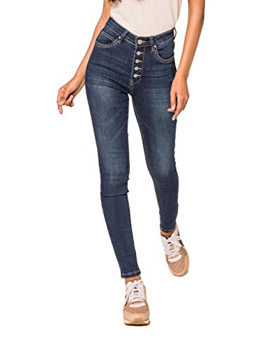 Nina Carter Art: P075 Damen Skinny Fit Jeans Hose HIGH Waist mit 5 knöpfen (Dunkelblau (P075-7), S) von Nina Carter