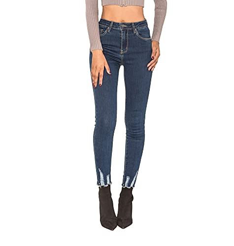 Nina Carter P090 Damen Skinny Fit Jeanshosen HIGH Waist Used-Look Jeans (Dunkelblau (P090-12), S) von Nina Carter