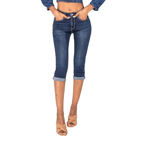 Nina Carter P132 Damen Capri Skinny Fit Jeanshosen HIGH Waist Jeans Used-Look Waschungseffekt, Dunkelblau (P132-1), XXL von Nina Carter