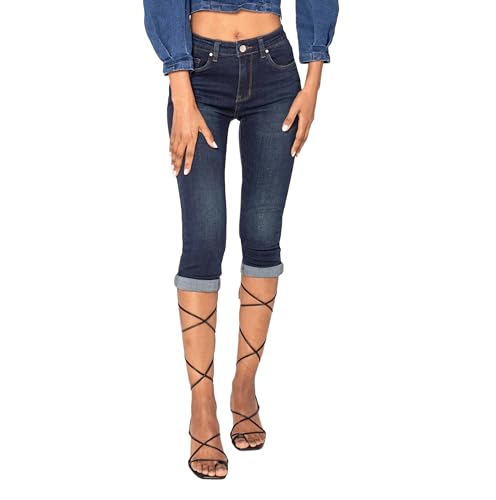 Nina Carter P132 Damen Capri Skinny Fit Jeanshosen HIGH Waist Jeans Used-Look Waschungseffekt, Dunkelblau (P132-2), XXL von Nina Carter