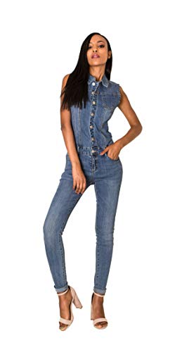 Nina Carter Art. S336 Damen Ärmelloser Jeansoverall Jumpsuit Skinny Fit Denim-Overall (Blau (S336-2), L) von Nina Carter