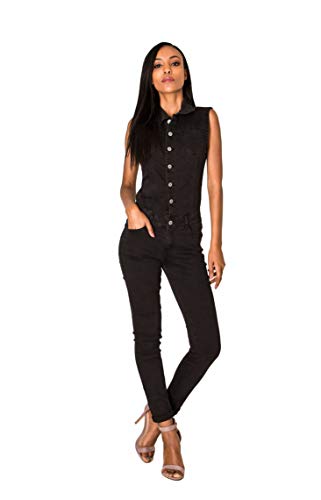 Nina Carter Art. S336 Damen Ärmelloser Jeansoverall Jumpsuit Skinny Fit Denim-Overall (Schwarz, L) von Nina Carter