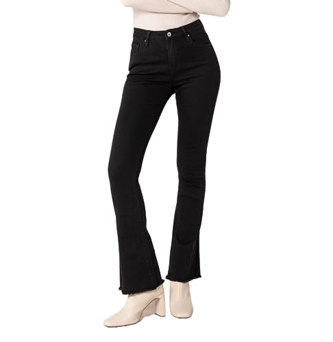 Nina Carter Damen Bootcut Jeans Mid Waist Stretchjeans Flared Jeanshosen Used-Look Schlaghosen, Schwarz (P218-8), L von Nina Carter