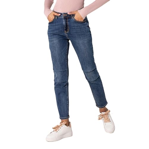 Nina Carter Damen Boyfriend Jeans High Waist MOM Jeans Parachute Style Used-Look Waschungseffekt, Dunkelblau (Q1892-1), S von Nina Carter