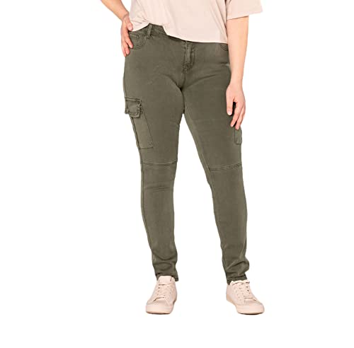 Nina Carter Damen Cargo Jeans großen Größen Stretchjeans Plus Size Jeanshosen Used-Look Denim Hose, Dunkel Khaki (S523), XL von Nina Carter