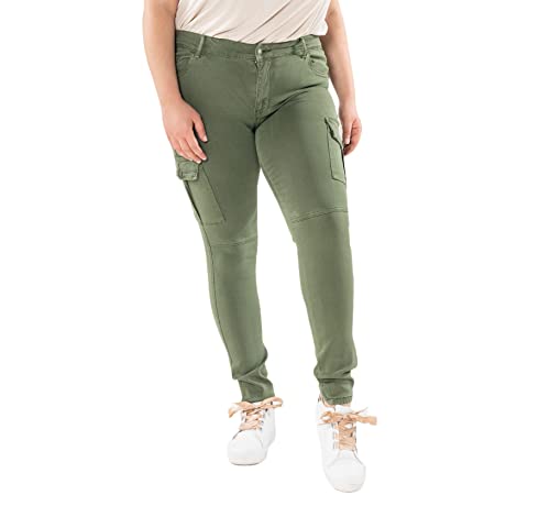 Nina Carter Damen Cargo Jeans großen Größen Stretchjeans Plus Size Jeanshosen Used-Look Denim Hose, Khaki (S525), XL von Nina Carter