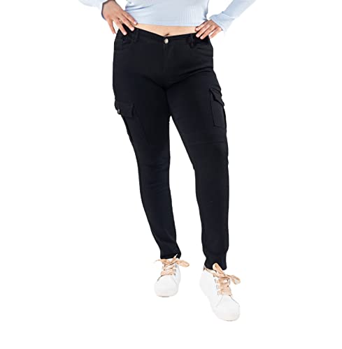 Nina Carter Damen Cargo Jeans großen Größen Stretchjeans Plus Size Jeanshosen Used-Look Denim Hose, Schwarz (S522), XXL von Nina Carter