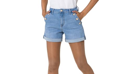 Nina Carter Damen High-Waist Jeans-Shorts im Used-Look Elegante Sommershorts Denim Kurz-Hose (Hellblau (P506-6), M) von Nina Carter