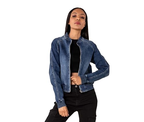 Nina Carter Damen Jeans-Bomberjacken mit Rippbündchen Leichte Jeansjacke Übergangsjacke Stretch Denim Casual Jacke (Blau (S550), S) von Nina Carter