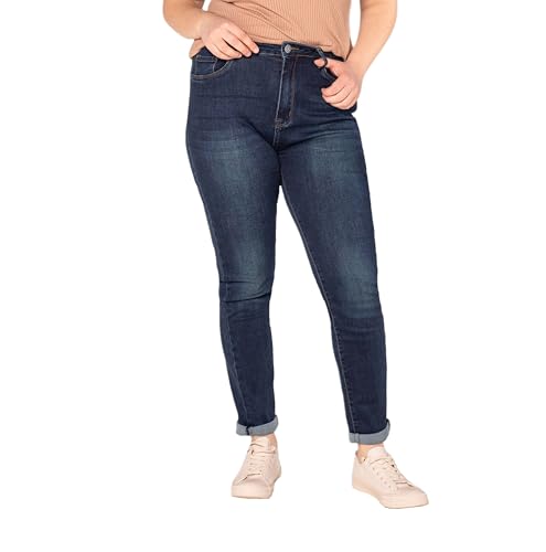 Nina Carter Damen Jeanshosen großen Größen Stretchjeans Plus Size Jeans Used-Look (Dunkelblau (P102-2B), XL) von Nina Carter