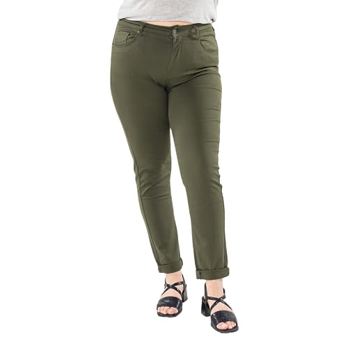 Nina Carter Damen Jeanshosen großen Größen Stretchjeans Plus Size Jeans Used-Look Denim Hose, Khaki (P199-12), 3XL von Nina Carter