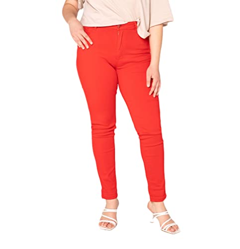 Nina Carter Damen Jeanshosen großen Größen Stretchjeans Plus Size Jeans Used-Look Denim Hose, Rot (P199-10), L von Nina Carter
