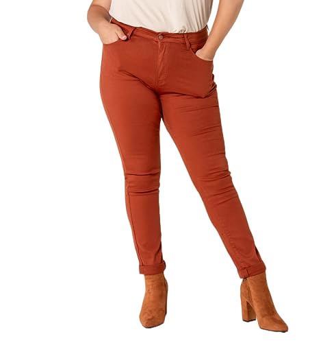 Nina Carter Damen Jeanshosen großen Größen Stretchjeans Plus Size Jeans Used-Look Denim Hose, Rotbraun (P199-23), 5XL von Nina Carter