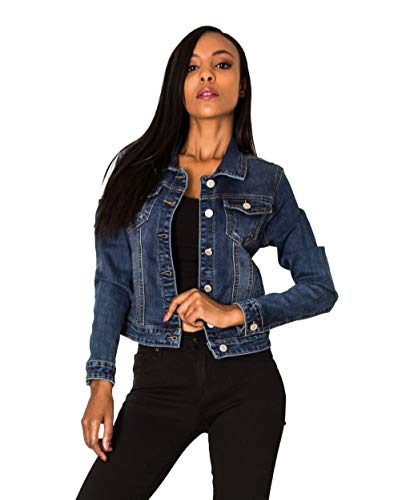 Nina Carter S338 Damen Jeansjacke Übergangsjacke Leichte Waschungseffekt Jacke Blau Denim Casual (Dunkelblau (S379), S) von Nina Carter