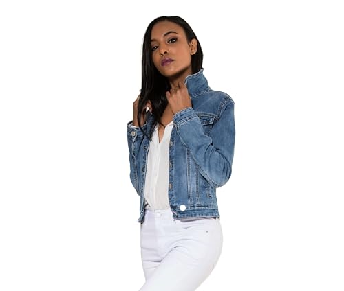 Nina Carter Damen Jeansjacke Übergangsjacke Leichte Waschungseffekt Jacke Blau Denim Casual (Hellblau (Light Blue), XXL) von Nina Carter