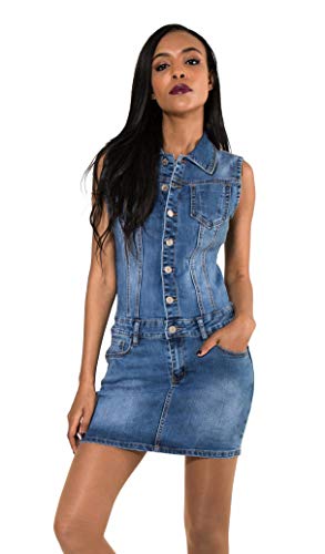 Nina Carter Damen Jeanskleid Kurzes Sommer Denim Kleid Slim Fit Jumpsuit-Kleid, Blau (Blue S388-5), S von Nina Carter