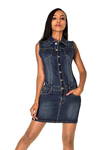 Nina Carter Damen Jeanskleid Kurzes Sommer Denim Kleid Slim Fit Jumpsuit-Kleid, Dunkelblau (Dark Blue S388), L von Nina Carter