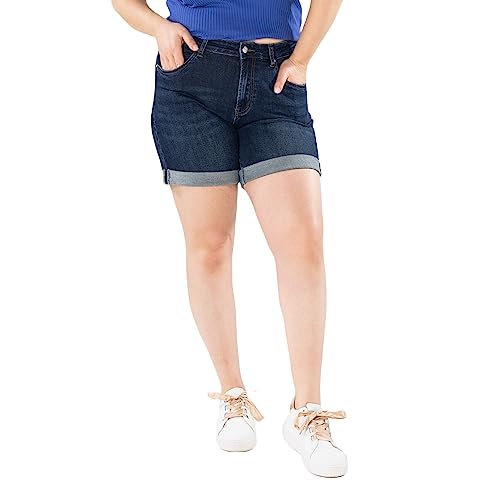 Nina Carter Damen Kurze Jeanshosen Große Größen HIGH Waist Jeans Sommer Hose Used-Look, Dunkelblau (P207-2), 42 von Nina Carter